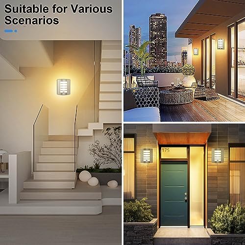 Allesgute Outdoor Wall Lights with PIR Motion Sensor, Curved Outside Light Mains Powered Stainless Steel IP44 Waterproof Wall Lamp Incl. 12W E27 LED Bulbs Warm White for Front Door Porch Stairway