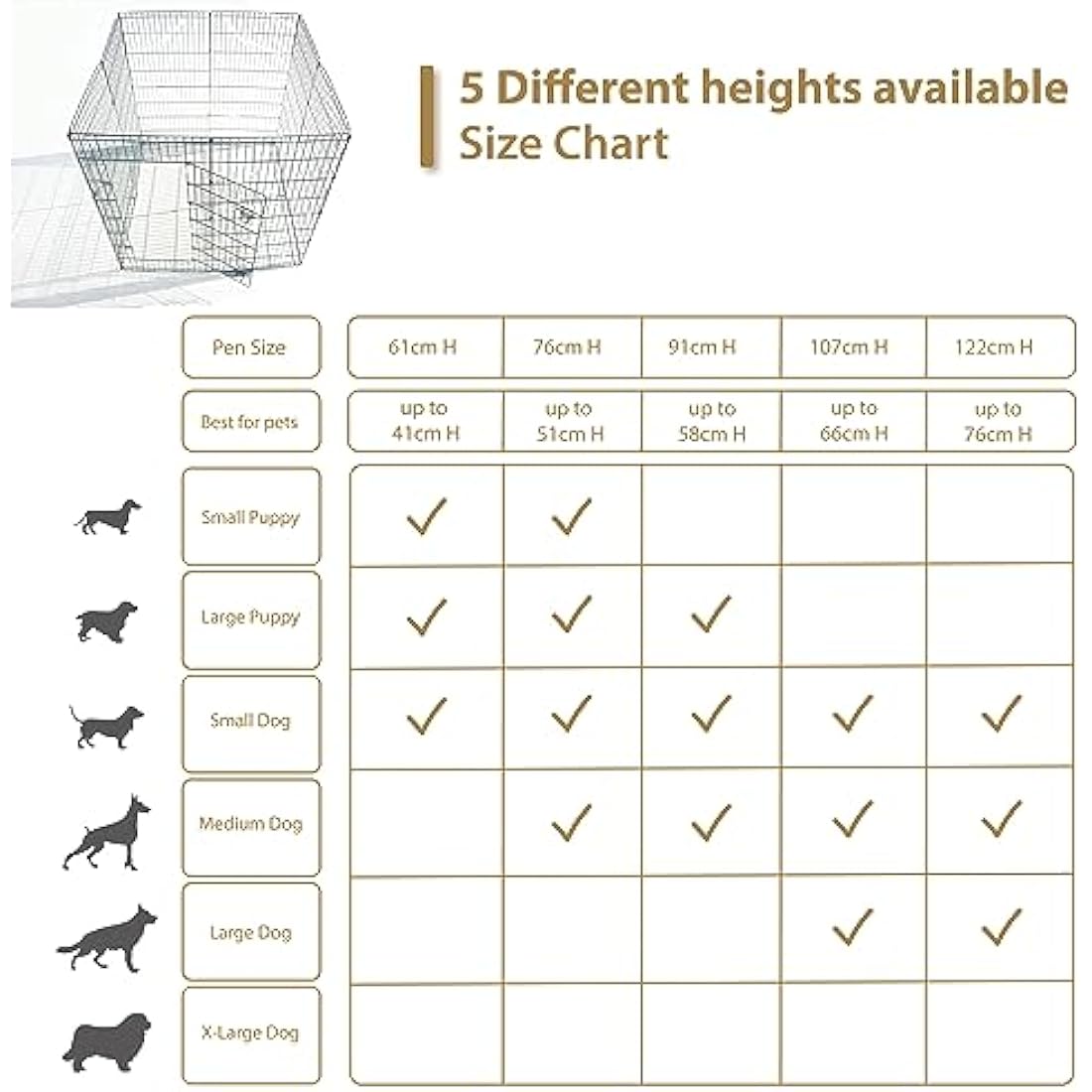 Ellie-Bo Easy-Up 8 Piece Foldable Portable Dog Puppy Play Pen with Door for Indoor/Outdoor Use 76cm High, Rabbit, Cat, Guinea Pigs