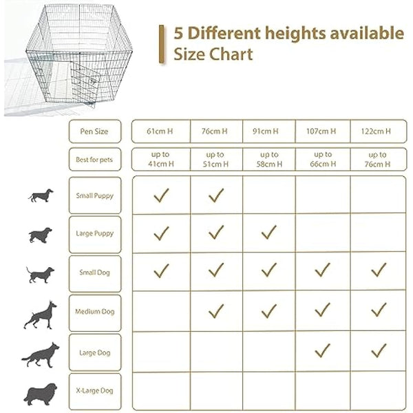 Ellie-Bo Easy-Up 8 Piece Foldable Portable Dog Puppy Play Pen with Door for Indoor/Outdoor Use 61cm High, Rabbit, Cat, Guinea Pigs