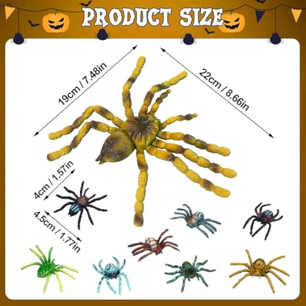9 Pcs Plastic Spiders Animal Figures Large and Small Spiders Model Joke Presents Realistic Spider Prank Fake Spider Scary for Halloween Party Decorations Cake Topper Game Kid Early Educational Toys