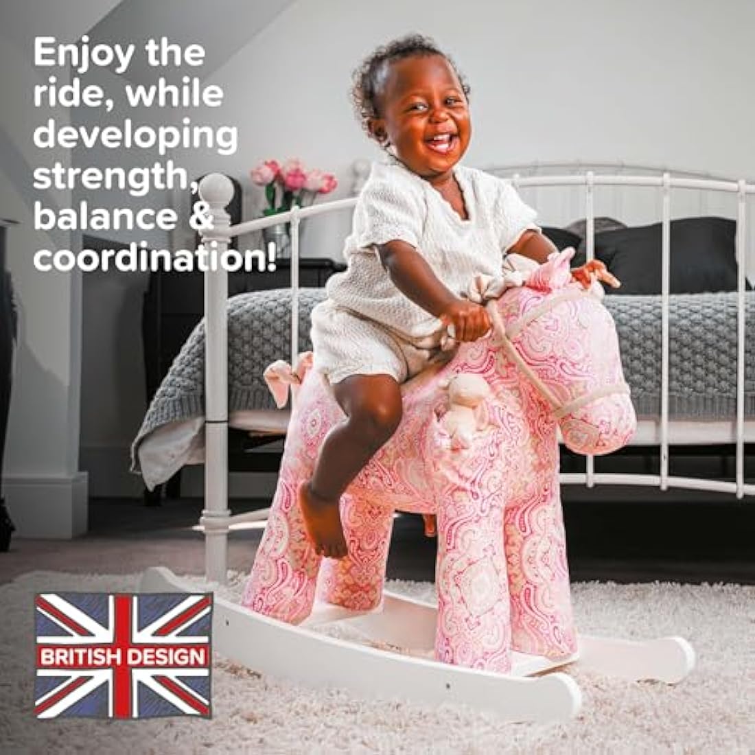 Little Bird Told Me - Pixie & Fluff Rocking Horse for Toddler 12+ Months Unisex - Pink Paisley Printed Fabric, Solid Wooden Frame & Rockers, Removable Plush Toy - British Brand Since 2007