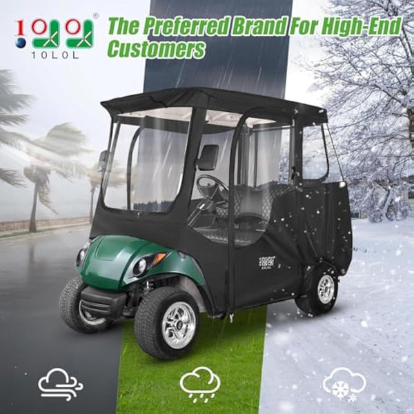 10L0L Deluxe Golf Cart Driving Enclosure 2 Seater for Yamaha G14 G16 G22 G29 Drive2 with Security Side Mirror Openings, 4-Sided HD PVC Windows Waterproof Golf Buggy Cover with Roll-up Windshield