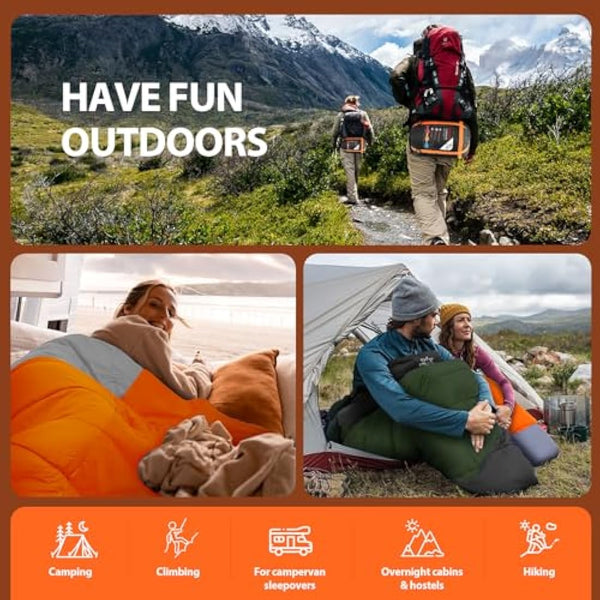 ETGLCOZY Sleeping Bags for Adults Kids, Ultralight Compact w/Compression Sack for Warm & Cold Weather Camping Essentials for Backpacking Hiking Travel Indoor - Unisex Boy Girl Man Woman