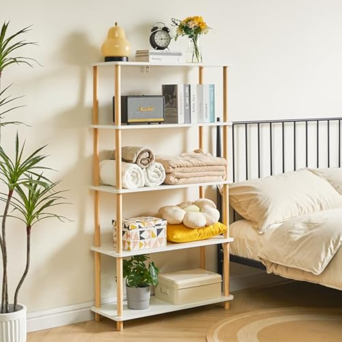 IBUYKE 5-Tier Wooden Open Bookcase - Modern Freestanding Bookshelf Storage Organizer,Multifunctional Display Stand for Bedroom, Living Room and Home Office, Storage Cabinet,White WBC005W