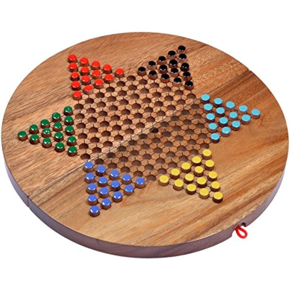 Halma Gr. XL - Stern Halma - Chinese Checkers - Strategiespiel - Gesellschaftsspiel aus Holz mit rundem, klappbarem Spielbrett