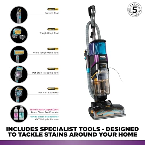 Shark CarpetXpert HairPro Pet Carpet Cleaner with Anti-Clog, Anti-Clump, Anti-Tangle, Removes Stains & Odours from Carpets & Rugs, Includes Deep Clean Pet Formula, 1000W, EX220UK