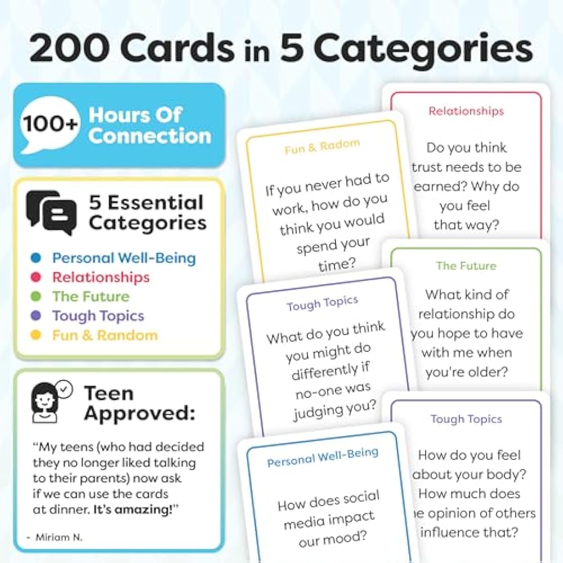 200 Teens Conversation Cards - Connecting Parents with their Teenagers - Reduce Screentime with Fun & Deep Conversation - Avoid Conflict, Improve Communication & Learn More About Your Teen Boy or Girl