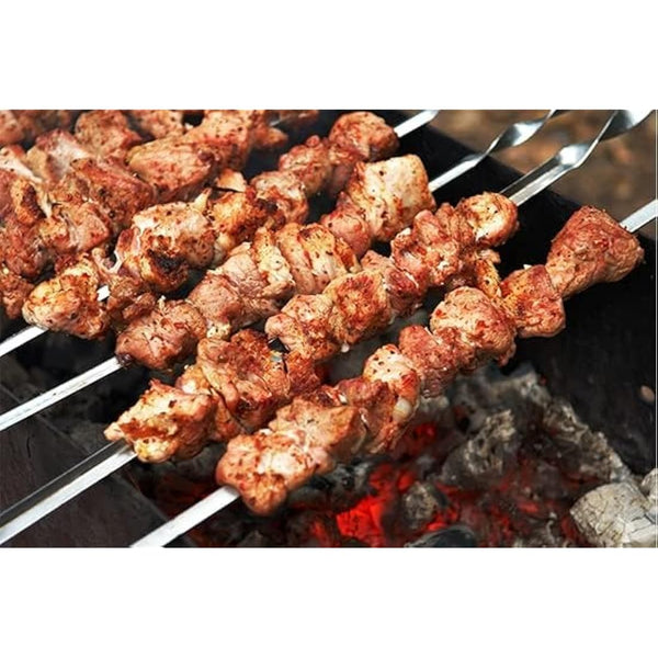 IMEEA 16.5in/42cm Flat Kebab Skewers Stainless Steel Barbecue Skewers with Wooden Handle Flat Metal BBQ Skewers for Grilling, Set of 6