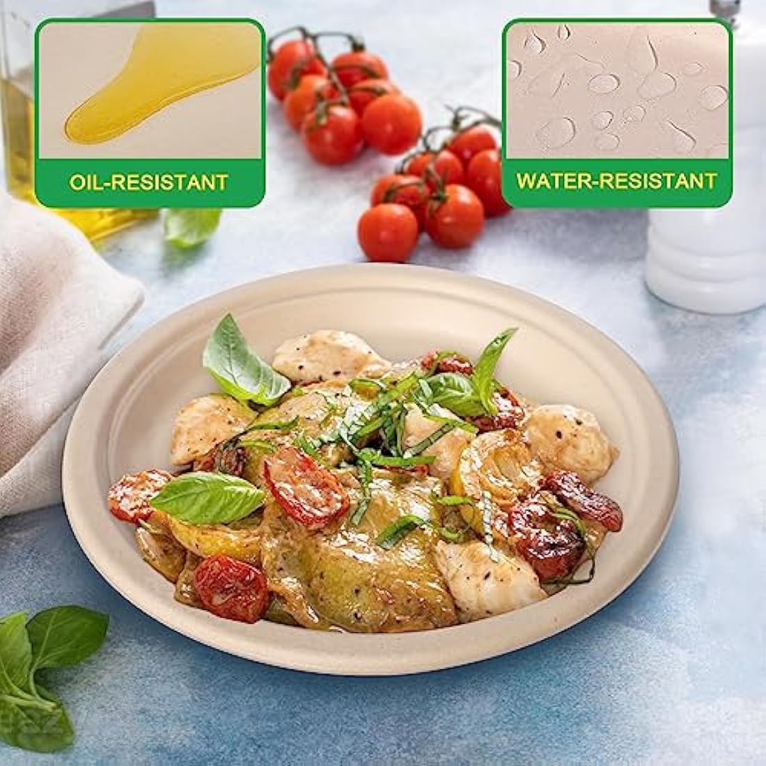 greensight Rigid Disposable Paper Plates Brown 10 inch 150 Pack Eco-Friendly, Sugarcane Strong Heavy Duty Large Compostable Dishes Tray for Party BBQ