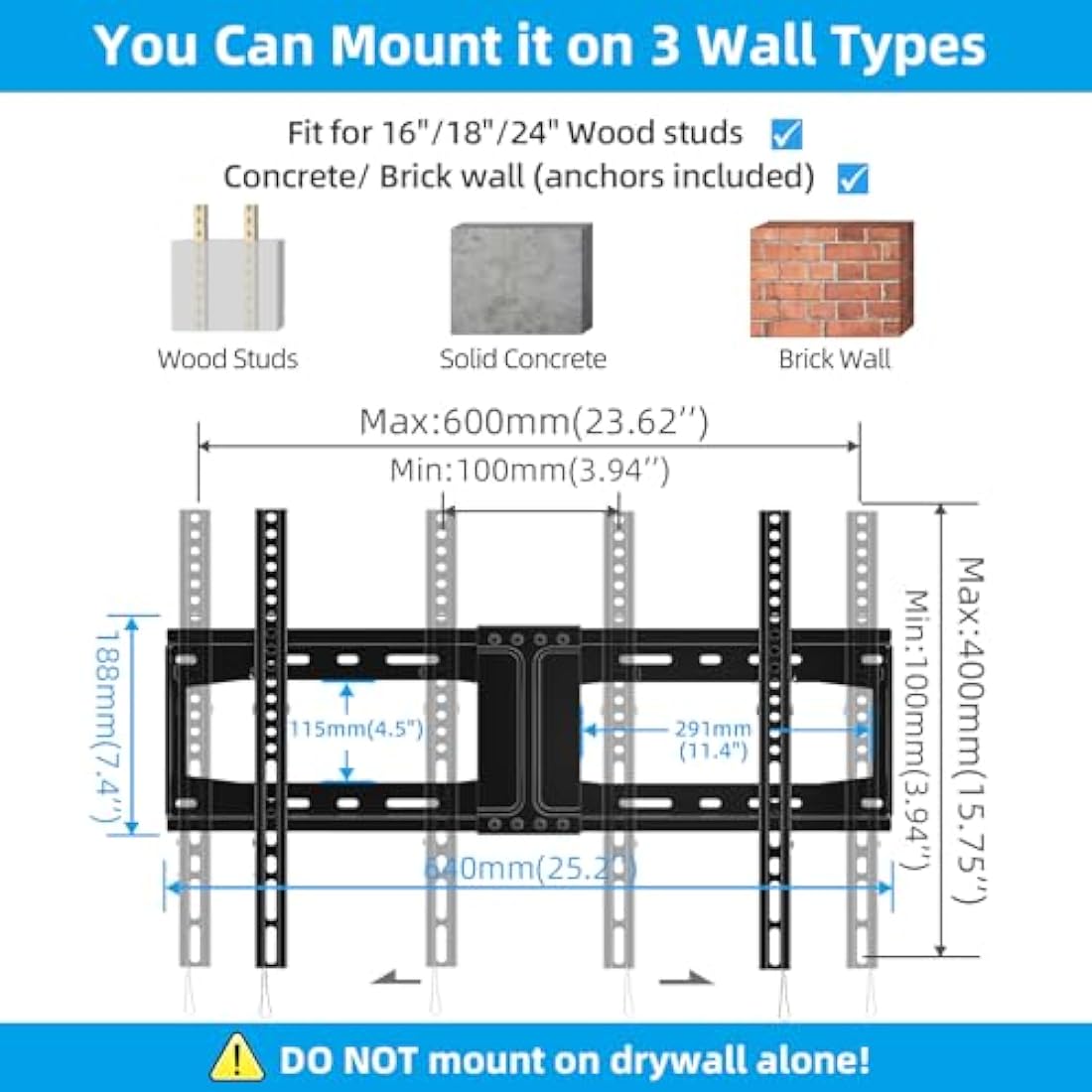 HOME VISION Heavy Duty Tilt TV Wall Mount Bracket for 32-85 Inch Flat/Curved TVs, 75KG/165LBS Capacity, Max VESA 600x400mm, Low Profile, Universal, Fits Most 40 43 50 55 65 70 75+ Inch Monitor, HV9601