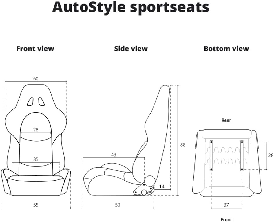 AutoStyle Sport seat 'LV' - Black - Non-reclinable fibreglass back-rest - incl. slides