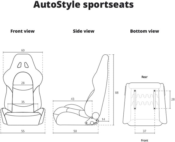 AutoStyle Sport seat 'LV' - Black - Non-reclinable fibreglass back-rest - incl. slides