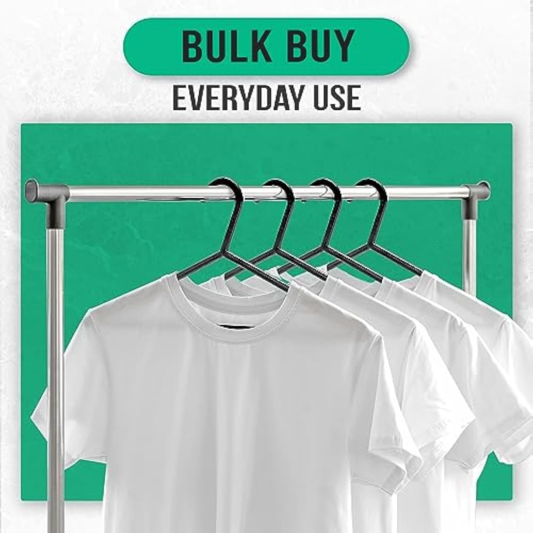 KAPCO Black Plastic Clothes Hangers – 50 Pack Strong Adult Coat Hangers for Wardrobe Organisation, Durable Hanger with Trouser Bar & Hooks, Space Saving, Slim for Clothes Rail & Storage | Bulk Buy