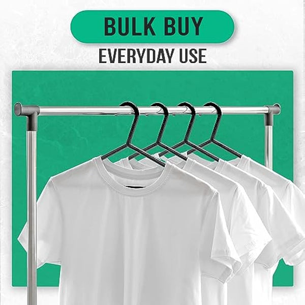 KAPCO Black Plastic Clothes Hangers – 50 Pack Strong Adult Coat Hangers for Wardrobe Organisation, Durable Hanger with Trouser Bar & Hooks, Space Saving, Slim for Clothes Rail & Storage | Bulk Buy