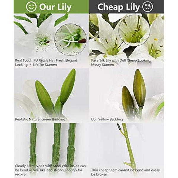 Olrla White Artificial Lily Flowers 6 pcs, Easter Lily, Waterproof Fake Flowers for Graveside Wedding Party Bathroom Garden Decor
