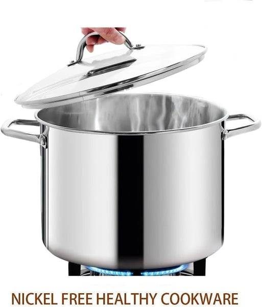 HOMICHEF Large Nickel Free Stainless Steel Stock Pot with Lid (29 cm, 11 Litre) - Mirror Polished Stock Pot 11L with Lid - Heavy Soup Pot with Lid -