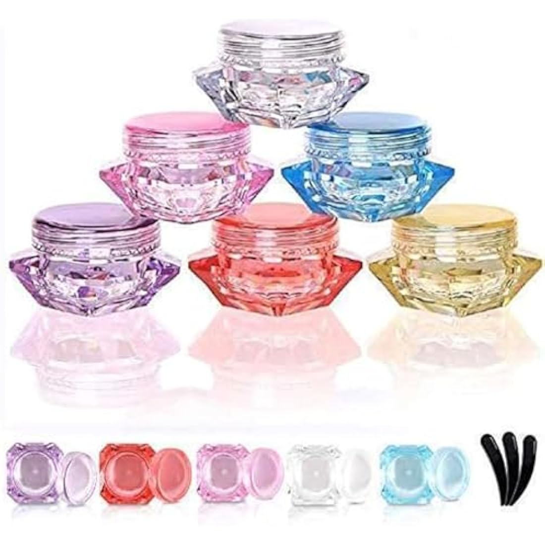 Alledomain 40 PCs 5 Ml Empty Clear Plastic Cosmetic Containers Diamond Shape with 3 PCs Mini Spatula