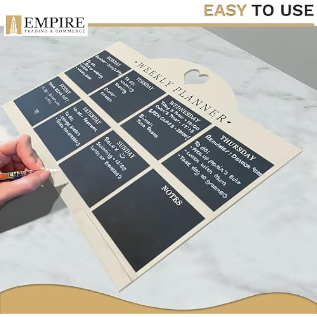 Empire Weekly Planner and Menu Board for Kitchen, Work Planner Blackboard, Wall Mounted Daily Planner with a Pen, to Do List, Dry Erase Meal Planner with White Cloth for Office & Home (Large, Cream)