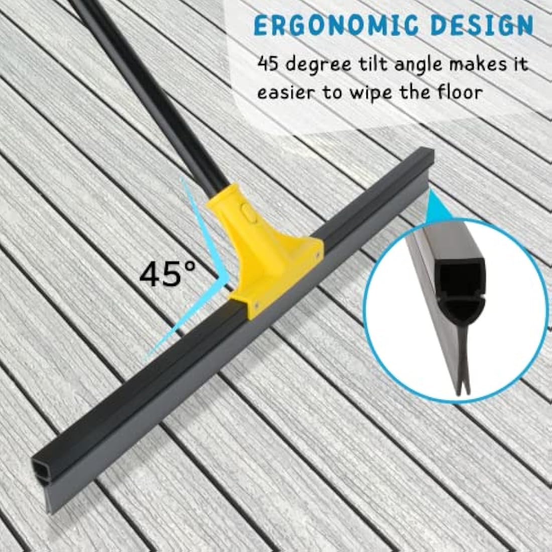 Floor Squeegee Outdoor Heavy Duty, 60cm Rubber Squeegee Broom with Long Handle 160cm for Cleaning Garage Courtyard Bathroom Shower Glass Window Tile Concrete Deck Marble Water