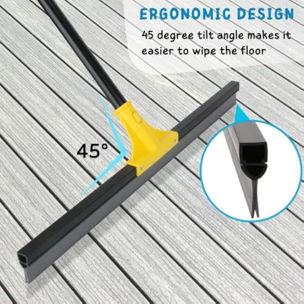 Floor Squeegee Outdoor Heavy Duty, 60cm Rubber Squeegee Broom with Long Handle 160cm for Cleaning Garage Courtyard Bathroom Shower Glass Window Tile Concrete Deck Marble Water