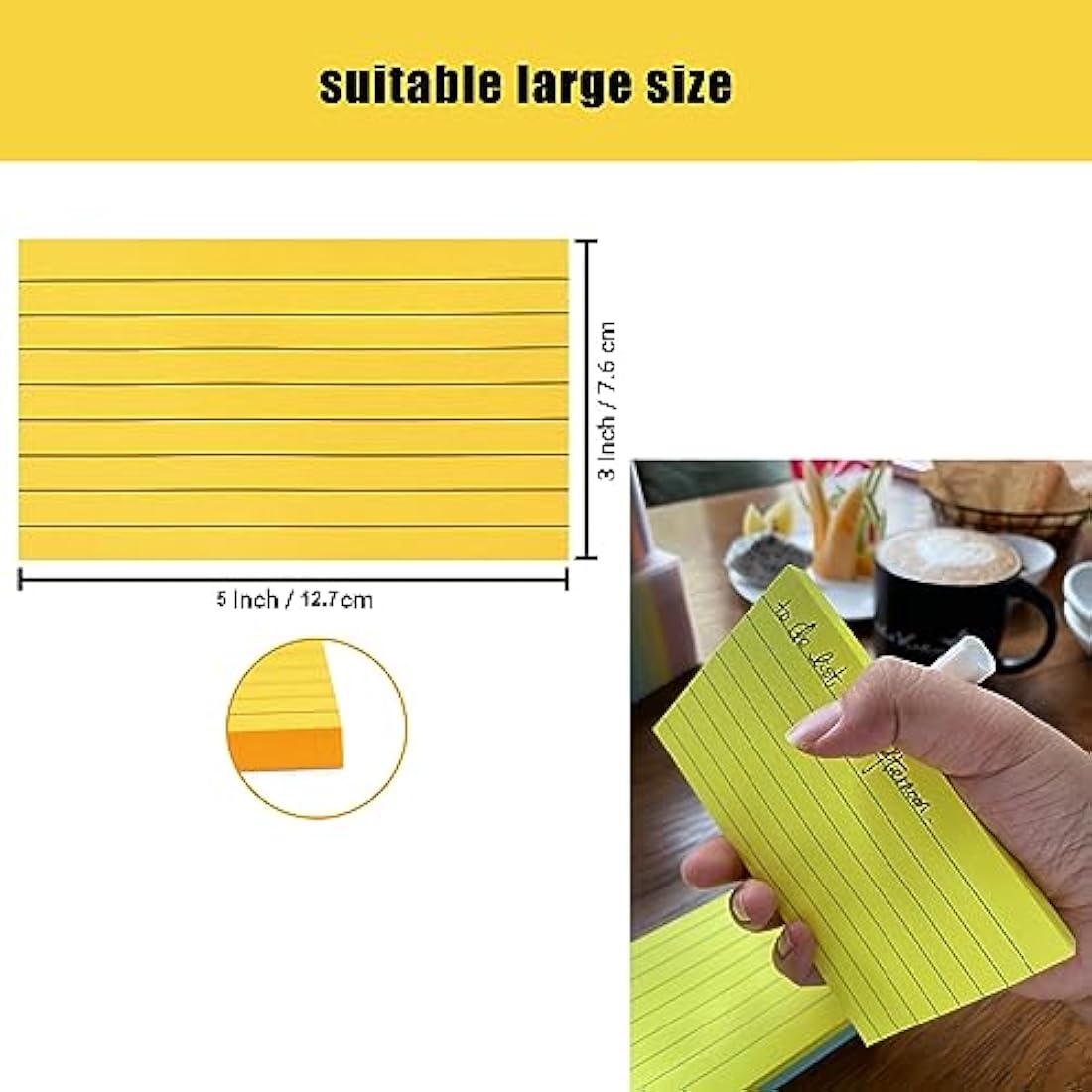 3 x 5 Inches Large Ruled Sticky Notes,76 x 127 mm 6 Brilliant Colors Assorted Landscape Orientation Lined Self-Stick Pads,80 Sheets/Pad