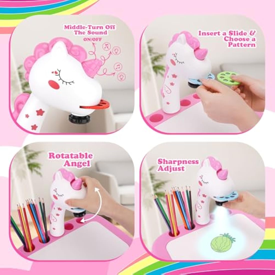 Girls Toys Drawing Projector Table for Kids with 72 Patterns Unicorn Gifts Toy for 3 4 5 6 7 8 Year Old Girls Boys Kids Drawing Supplies with Crayons,Scrapbook,Sticker Book,Stickers,Stamps