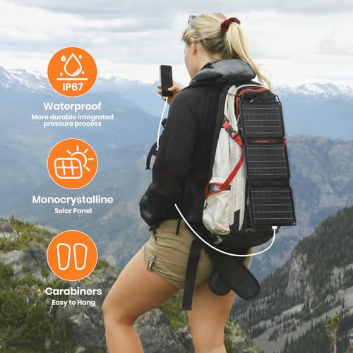 FlexSolar 20W Portable Solar Panel Charger for Camping, USB-A QC3.0 USB-C Waterproof Foldable Solar Panel for Mobile Phones Laptop Cellphones Power Bank Outdoor Hiking Fishing