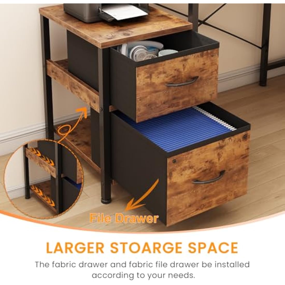 Dripex L Shaped Desk with Filing Drawer & Storage Drawer Compact Corner Desk with Monitor Stand Reversible Computer Desk for Home Office Bedroom Small Space