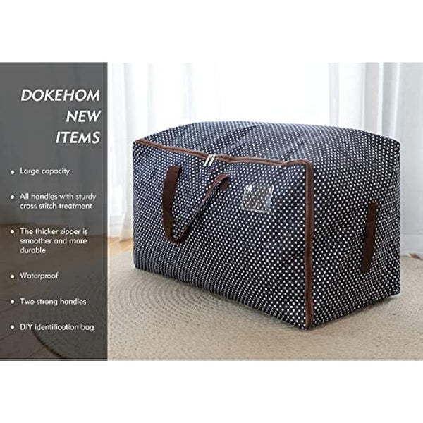 DOKEHOM 3-Pieces 105L Large Storage Bag, Fabric Clothes Bag, Thick Ultra Size Under Bed Storage, Moisture proof (Blue, 3 Pack)