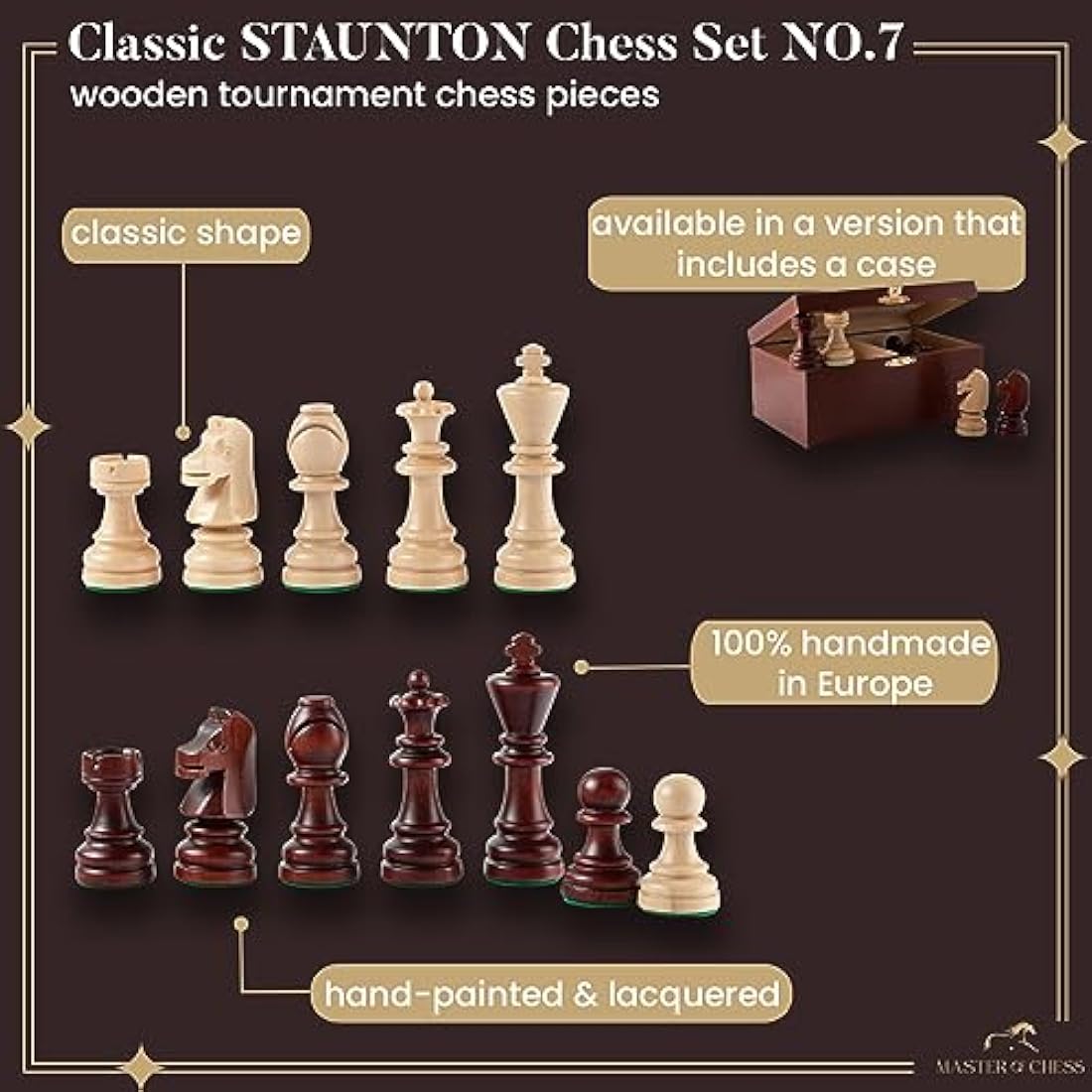 Master of Chess Classic STAUNTON Chess Set NO.7 Wooden Chess Set | Handmade Tournament Chess Set Without Chess Table - Wooden Chess Pieces Only