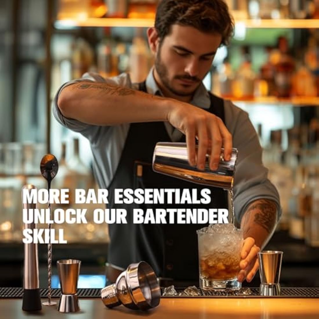 KINGROW Mixology Cocktail Shaker Set - Complete 29-Piece Bartender Kit and Bar Tools with Acrylic Rotating Stand, Professional Bar Set for Drink Mixing, Home, Bar, Party (Sliver)