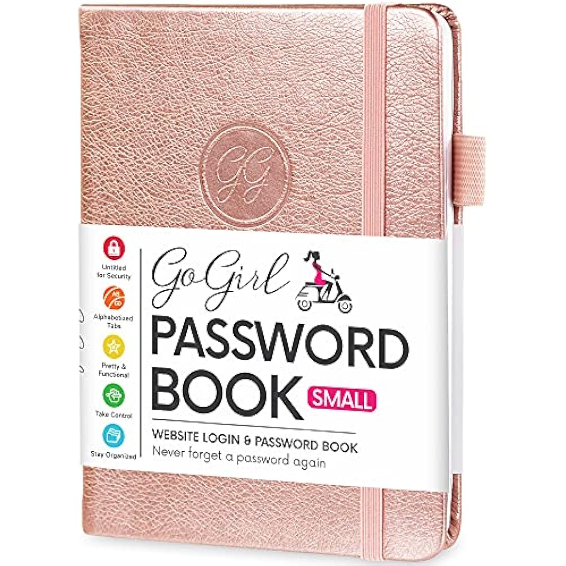 GoGirl Password Book with Alphabetical tabs – Internet Address & Password Keeper Logbook for Password Organization, Journal Notebook for Saving Website Logins. Small Size 11 x 14.5cm - Rose Gold