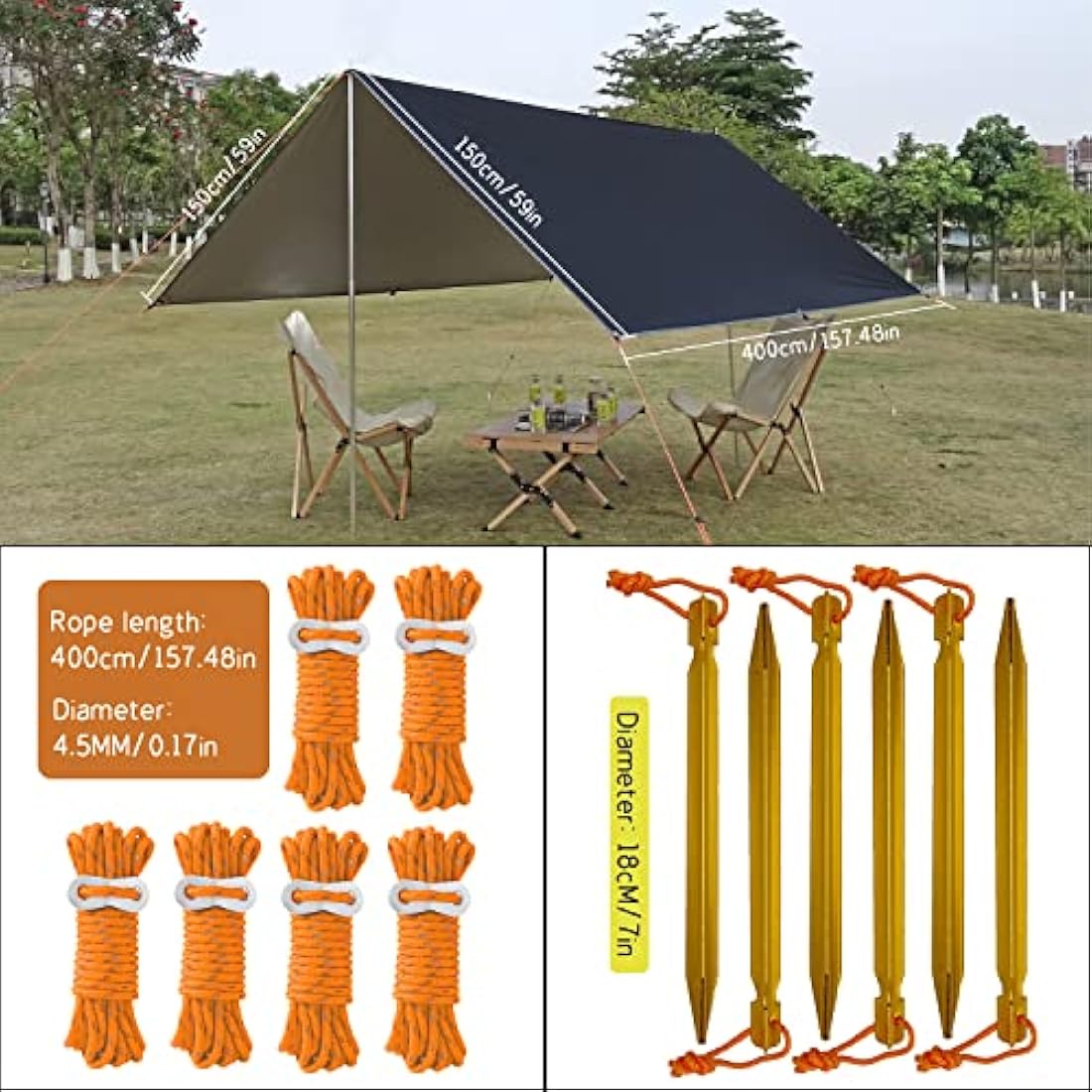 3x4m Camping Tarp Waterproof Tent Tarpaulin Lightweight Hammock Rain Fly Anti-UV Awning Canopy Waterproof Outdoor Shelter