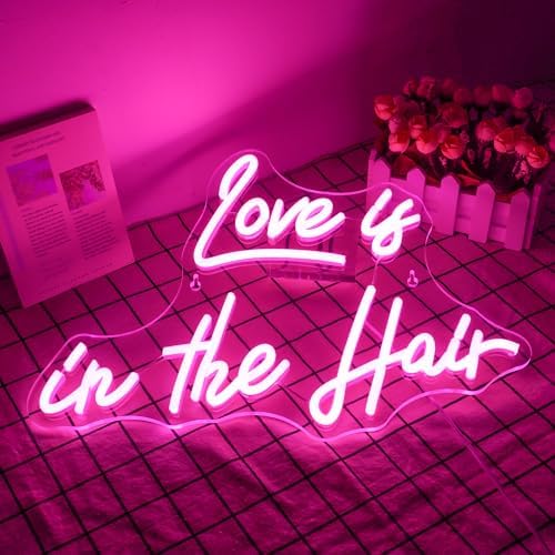 Horseneon Love is in the Hair Neon Light Sign Love Neon Sign Love Light Up Sign USB Dimmer Neon Signs for Wall Bedroom Wedding Livingroom Birthday Valentine'Day