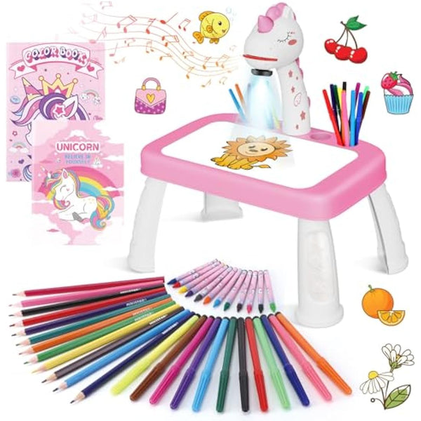 Girls Toys Drawing Projector Table for Kids with 72 Patterns Unicorn Gifts Toy for 3 4 5 6 7 8 Year Old Girls Boys Kids Drawing Supplies with Crayons,Scrapbook,Sticker Book,Stickers,Stamps