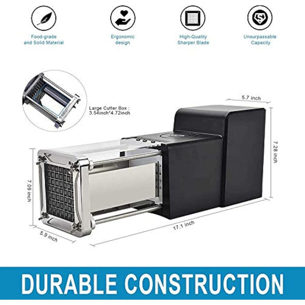 Electric French Fry Cutter, Sopito Professional Electric Potato Chip Cutter Stainless Steel Potato Chipper with 1/2 Inch Blade, Great for Carrots Cucumbers