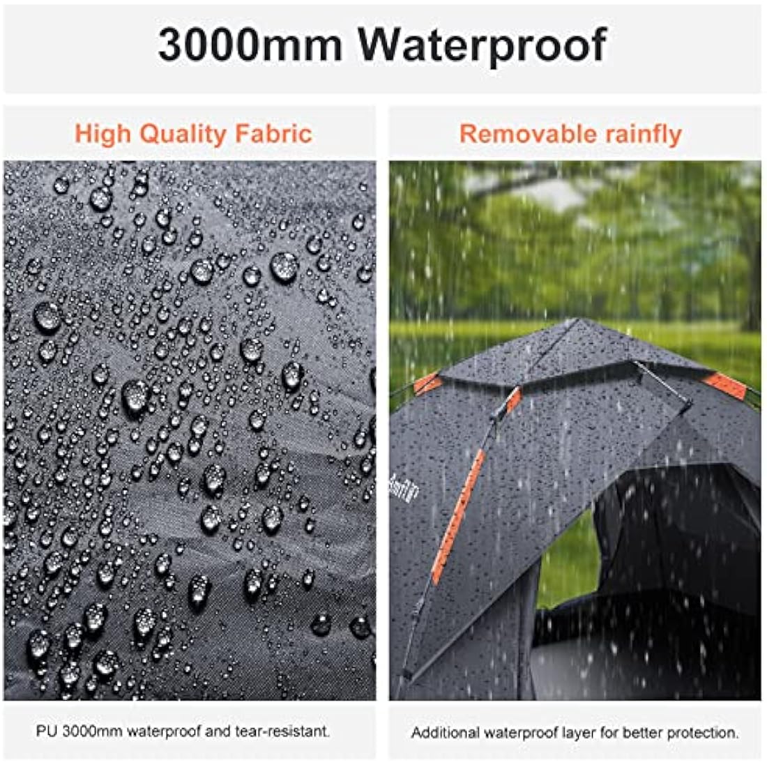 Amflip Camping Tent Automatic 3 Man Person Instant Tent Pop Up Ultralight Dome Tent 4 Seasons Waterproof & Windproof Camping Tent with Removable Outer Tarpaulin, Double Layers