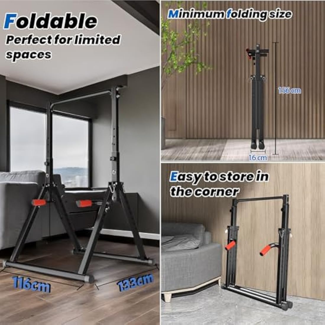 DOBESTS Foldable Power Tower Dip Station Pull Up Bar Free Stand Fitness Equipment for Home Gym Strength Training 700 LBS,Height Adjustable Multifunctional Triangular Legs