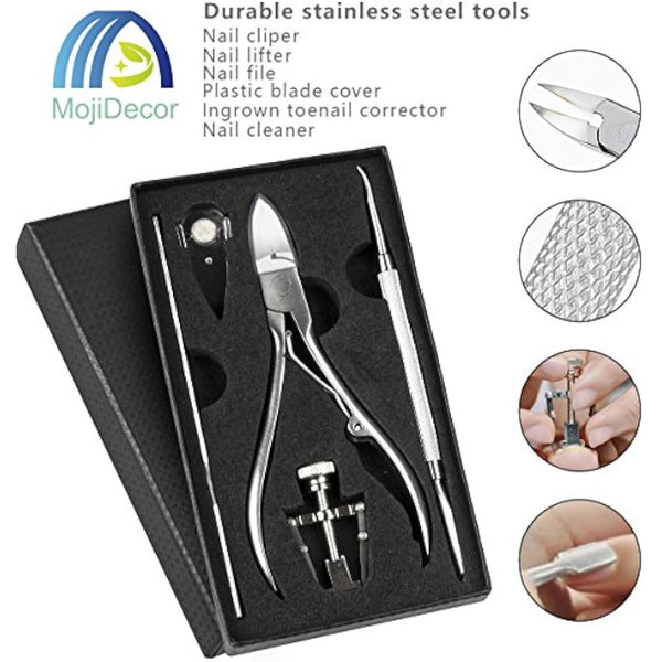 MojiDecor Ingrown Toenail Filae and Ingrowing Toenail File, Professional Nail Care Set 6PCS Premium Stainless Steel Manicure Pedicure Set, Nail Nipper Nail Slider Nail File and Ingrown Toe Tool