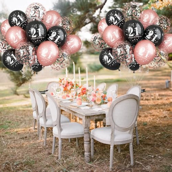 21st Birthday Decorations for Her, 15 Pcs Happy 21st Birthday Balloons Latex Helium Black Rose Gold Confetti Balloons for Girls Women Age 21 Years Old Birthday Celebration Party Decorations Supplies