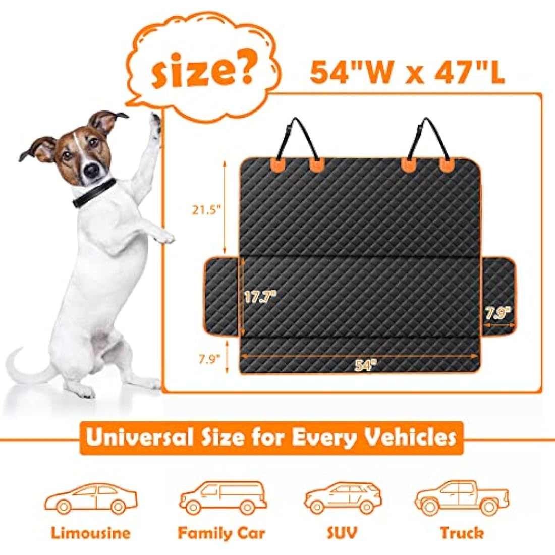 JOEJOY Dog Car Seat Cover - Waterproof Back Seat Cover for Dogs, Non-slip & Scratch Proof Car Seat Cover for Dogs, Easy to Clean Car Back Seat Cover Universal fits SUVs Cars