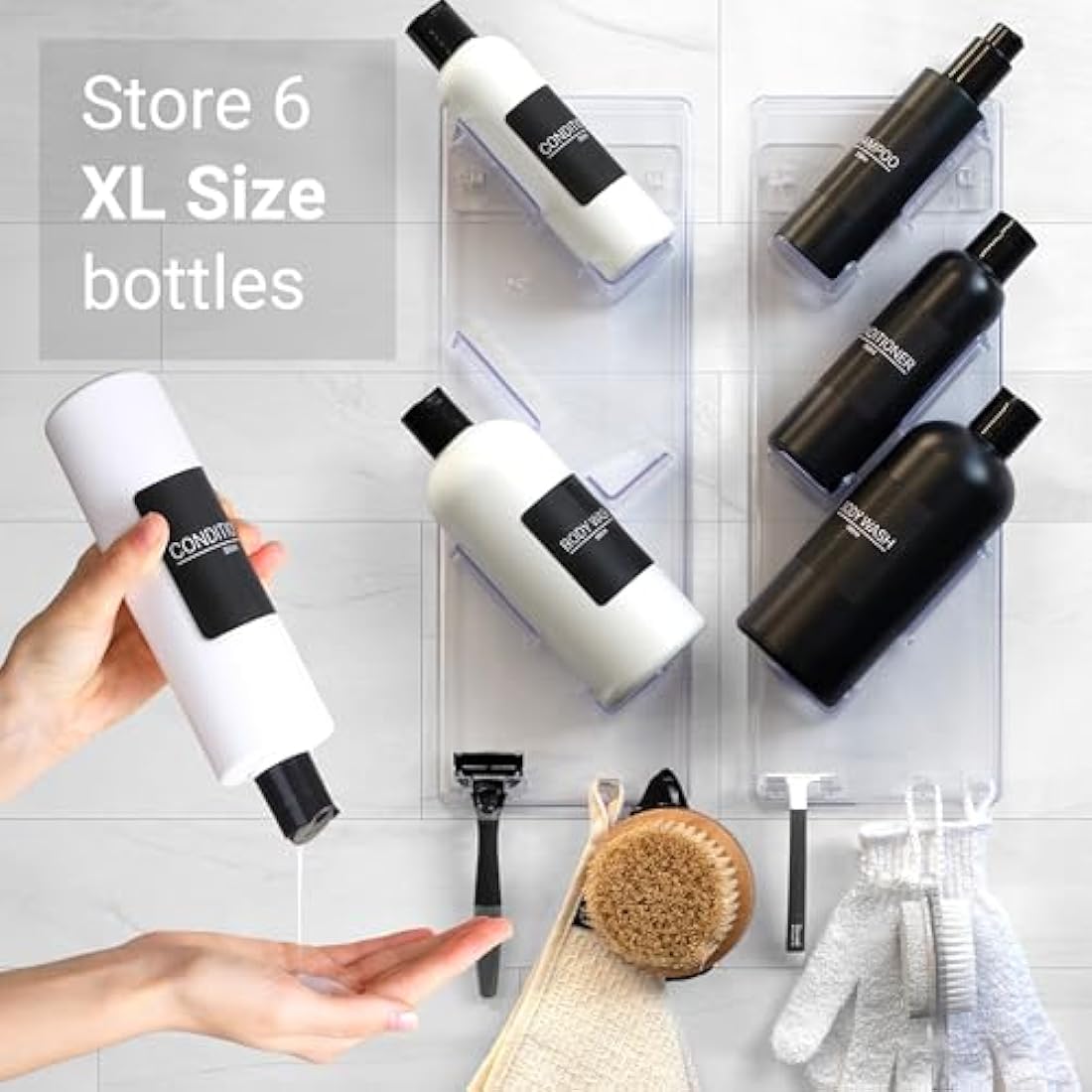 Shower Caddy 3XL (2 Pack) - Rustproof, No Drilling, No Suction Cups - Stores & Organises Large Shampoo & Conditioner Bottles - Bathroom Storage Rack