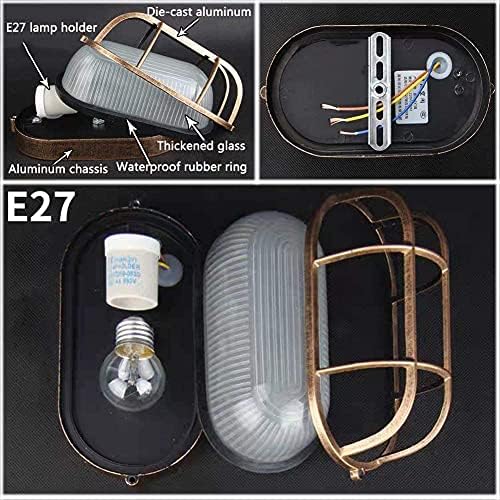 Bulkhead Lights Outdoor, Nautical Outdoor Wall Lights, Oval Bulkhead Wall Light, E27 Base, Wall & Ceiling Mount, Aluminum with Frosted Glass, Weatherproof Security Light for Porch Patio Garden Garage