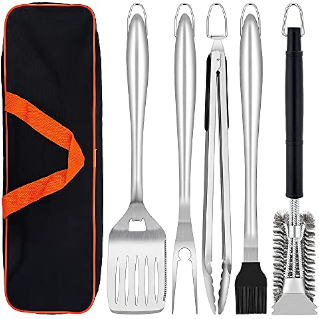 Herogo BBQ Tool Sets, 6 Piece Heavy Duty Stainless Steel Barbecue Accessories with Portable Bag, BBQ Utensil Set Includes Spatula, Fork, Tong and Cleaning Brush, Grill Tool for Outdoor Camping Picnic