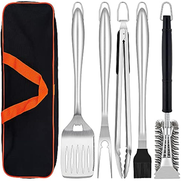 Herogo BBQ Tool Sets, 6 Piece Heavy Duty Stainless Steel Barbecue Accessories with Portable Bag, BBQ Utensil Set Includes Spatula, Fork, Tong and Cleaning Brush, Grill Tool for Outdoor Camping Picnic