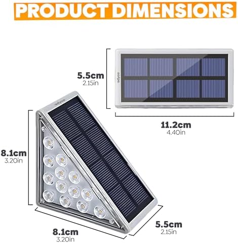 Adyos 6 Pack Solar Step Lights Outdoor, Outside Waterproof LED Deck and Stair Lights, Triangle Solar Powered Decorative Lighting for Garden & Patio & Porch & Yard & Pathway & Walkway (Warm White)