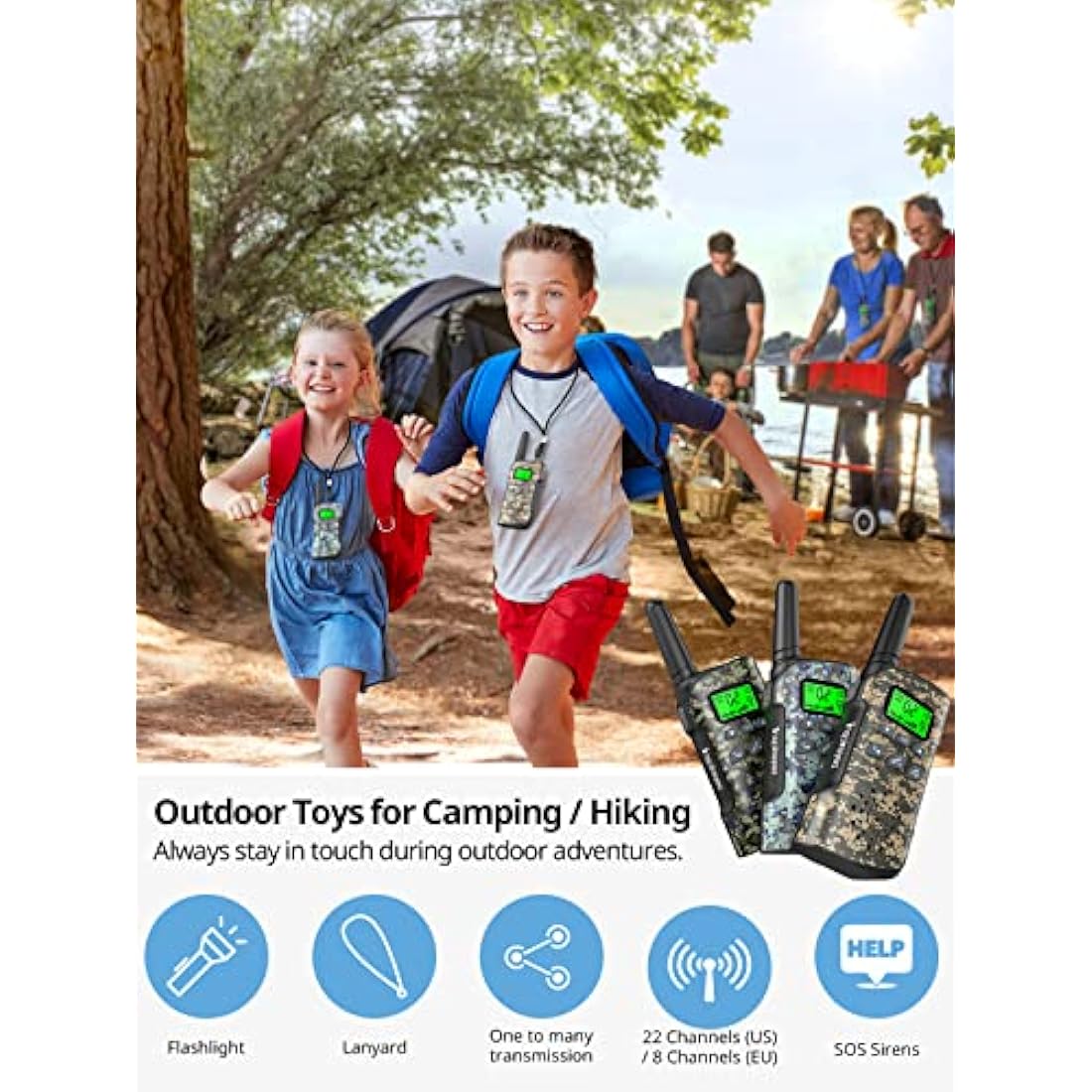 Inspireyes Walkie Talkies for Kids Rechargeable, 48 Hours Working Time 2 Way Radio Long Range, Outdoor Camping Games Toy Birthday Xmas Gift for Boys Age 8-12 3-5 Girls, Gifts for 8 Year Old Boys