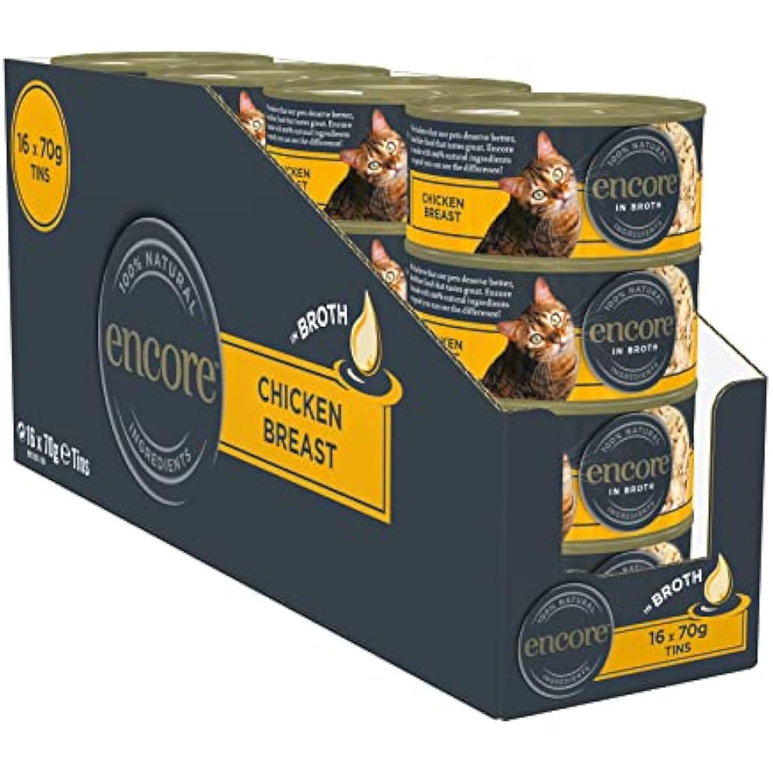Encore 100% Natural Wet Cat Food, Chicken Breast in 70g Tin, (Pack of 16)