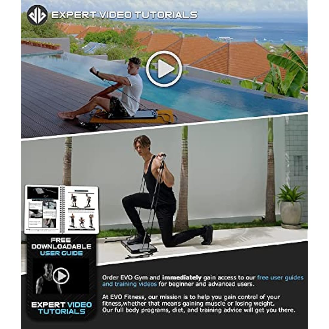 EVO Gym Tragbares Krafttrainingsgert fr zu Hause, Fitnessstudio; All-in-One-Fitnessstudio; Widerstandsbnder, Basis hlt Turnstange und Griffe fr Reisen | Tragbares Fitness- und