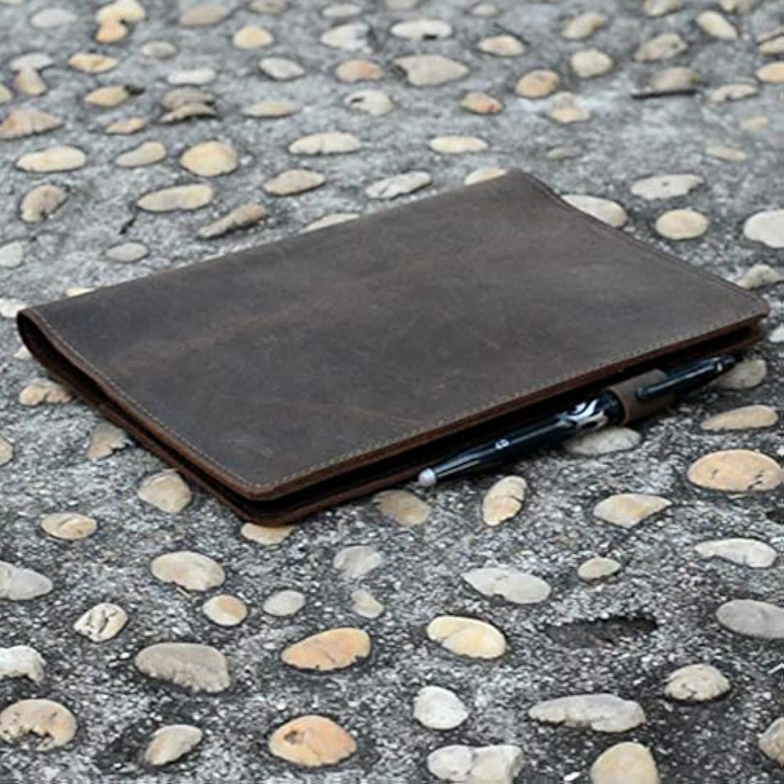 JJNUSA Compatible with Rocketbook Cover Smart Business Handmade Distressed Genuine Leather Notebook for Everlast Fusion Wave Moleskin A5 with Pen Loop & Card Holder Executive 8.8" x 6" Darkbrown